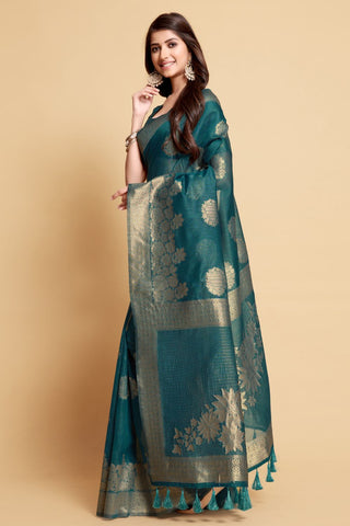 BLUE LINEN CHANDERI SAREE