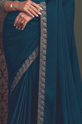 BLUE SOFT GLASS SILK SAREE