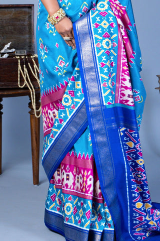 Blue Silk With Luxury Print And Glory Finish Saree_Kumari Sarees