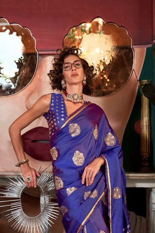 BLUE PURE SATIN HANDLOOM WEAVING SILK