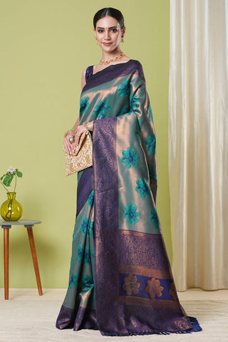 Blue Banarasi Silk Saree_Kumari Sarees