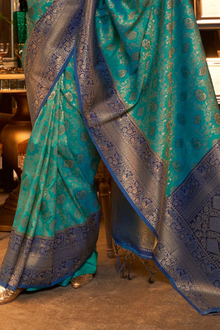 BLUE PURE CHAAP  HANDLOOM WEAVING SILK SAREE