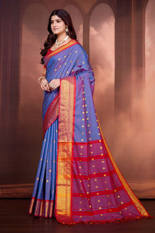 Blue Pure Aura South Soft Silk Pattu Saree_Kumari Sarees