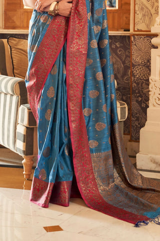 Blue Handloom Weaving Saree_Kumari Sarees