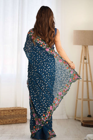 Blue Soft Georgette Saree_Kumari Sarees
