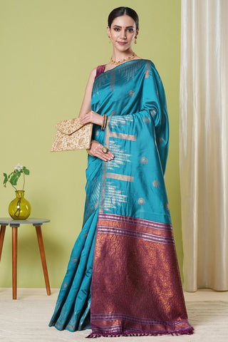 Blue Banarasi Silk Saree_Kumari Sarees