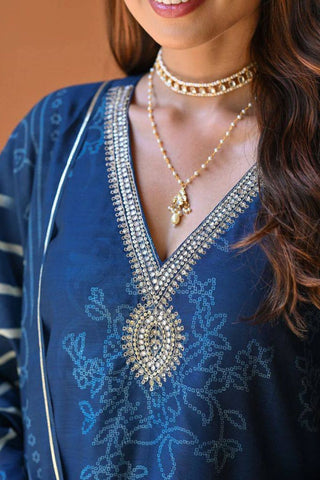 Blue Reyon Embroidery Teby Silk Kurta Silk