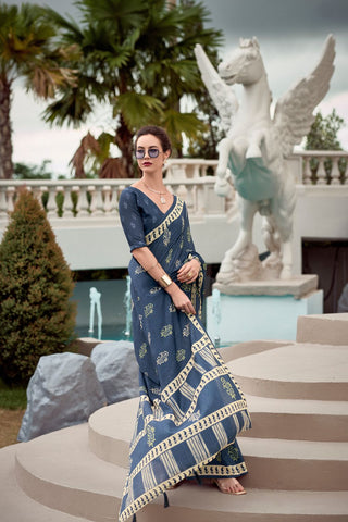 Blue Pure Mulmul Silk Saree