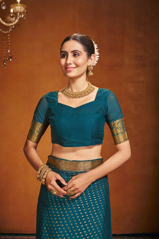Blue Chinon Silk Saree_Kumari Sarees