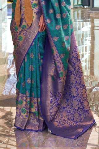 BLUE SELF CONTRAST CHAAP HANDLOOM WEAVING SAREE