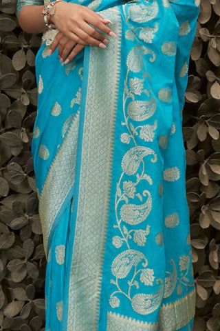 BLUE NYLON CHINON TWO - TONE WEAVING SAREE