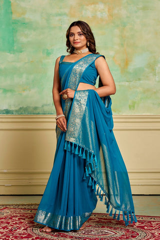 Blue Crepe Georgette Saree_Kumari Sarees