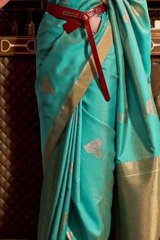 Blue Zari Base Handloom Weaving Silk Saree_Kumari Sarees