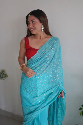 BLUE GEORGETTE SILK SAREE