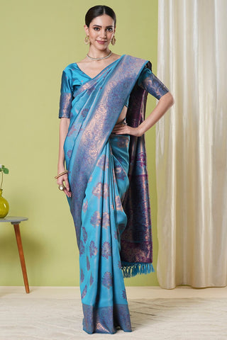 Blue Banarasi Silk Saree_Kumari Sarees