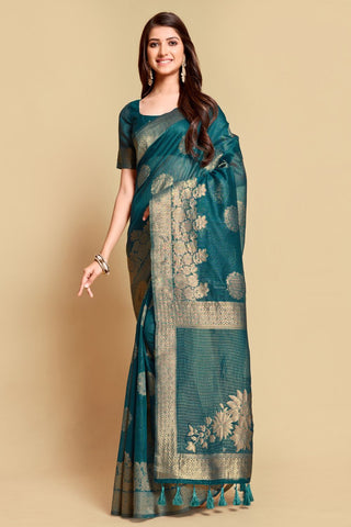 BLUE LINEN CHANDERI SAREE