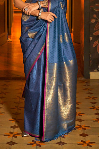 Blue Handloom Weaving Silk Saree_Kumari Sarees