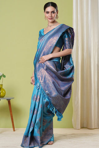 Blue Banarasi Silk Saree_Kumari Sarees