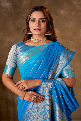 Blue Georgette Silk Saree_Kumari Sarees
