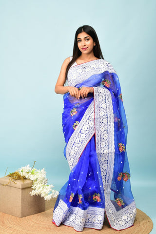 BLUE SOFT ORGANZA SILK SAREE