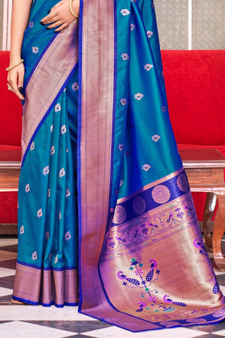 BLUE SOFT PESHWAI PAITHANI SILK SAREE