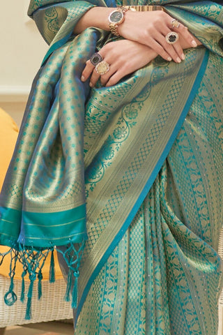 BLUE SEQUINS HANDLOOM WEAVING SAREE