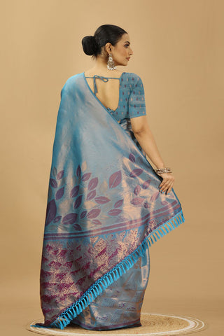 Blue Banarasi Silk Saree_Kumari Sarees