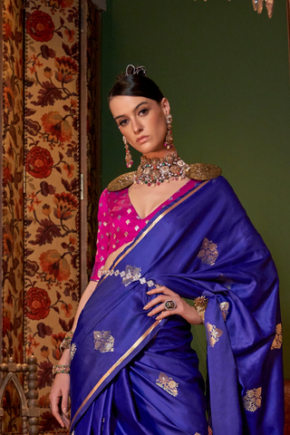 Blue Two Tone Pure Satin Saree