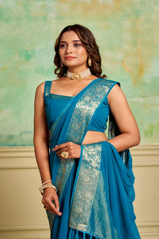 Blue Crepe Georgette Saree_Kumari Sarees