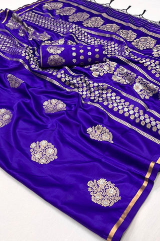 BLUE PURE SATIN HANDLOOM WEAVING SILK