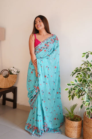 BLUE GEORGETTE SILK SAREE