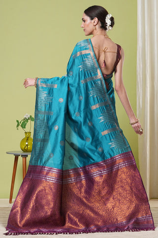 Blue Banarasi Silk Saree_Kumari Sarees