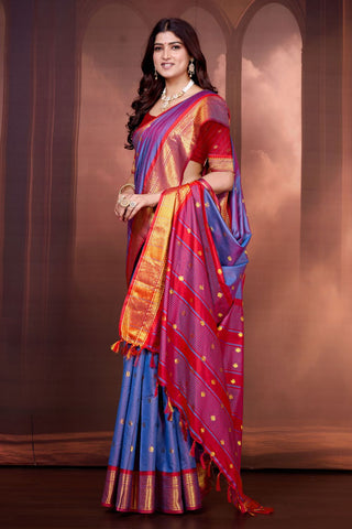 Blue Pure Aura South Soft Silk Pattu Saree_Kumari Sarees