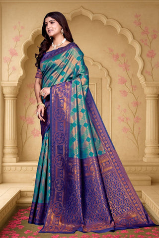 Blue Kanjeevarm Banarasi Soft Silk Saree_Kumari Sarees