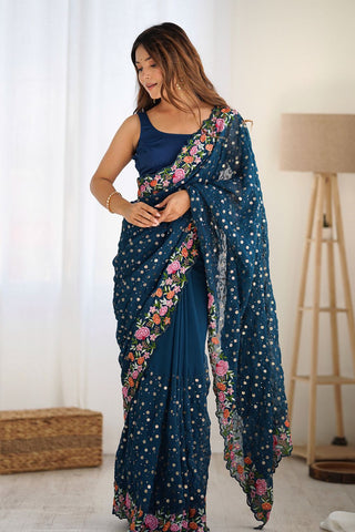 Blue Soft Georgette Saree_Kumari Sarees