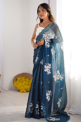 Blue Chiffon Silk Saree