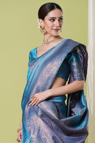 Blue Banarasi Silk Saree_Kumari Sarees