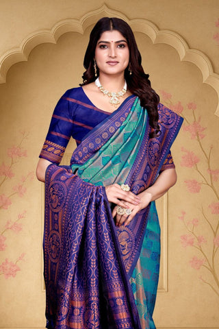 Blue Kanjeevarm Banarasi Soft Silk Saree_Kumari Sarees