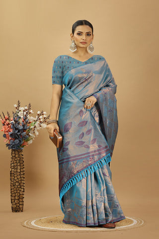 Blue Banarasi Silk Saree_Kumari Sarees