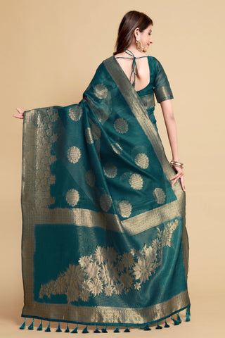 BLUE LINEN CHANDERI SAREE