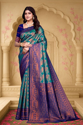 Blue Kanjeevarm Banarasi Soft Silk Saree_Kumari Sarees
