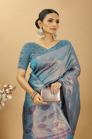 Blue Banarasi Silk Saree_Kumari Sarees