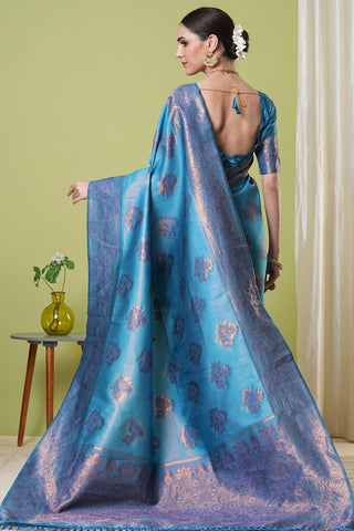 Blue Banarasi Silk Saree_Kumari Sarees