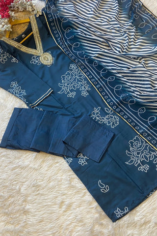 Blue Reyon Embroidery Teby Silk Kurta Silk