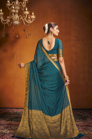 Blue Chinon Silk Saree_Kumari Sarees
