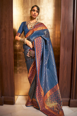 Blue Handloom Weaving Silk Saree