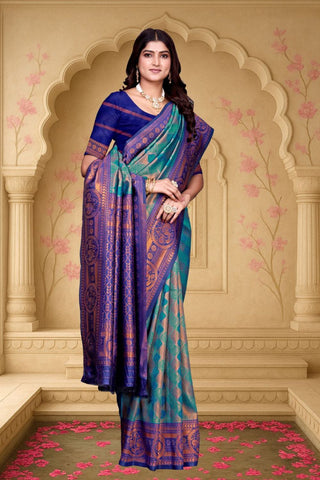 Blue Kanjeevarm Banarasi Soft Silk Saree_Kumari Sarees