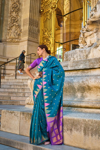 Blue Handloom Weaving Khadi Silk Saree