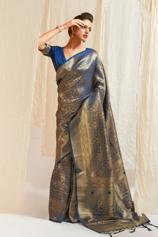 BLUE KANJEEVARAM HANDLOOM SILK SAREE 