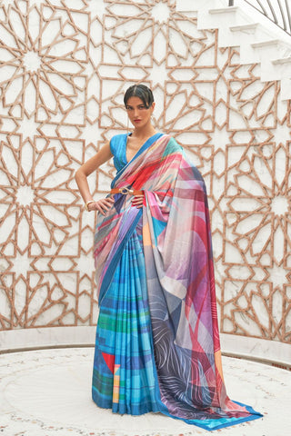 BLUE PURE SILK CREEP SAREE